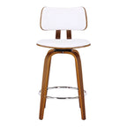 Mid-Century Fabric and Wood 26 Counter Stool with Swivel