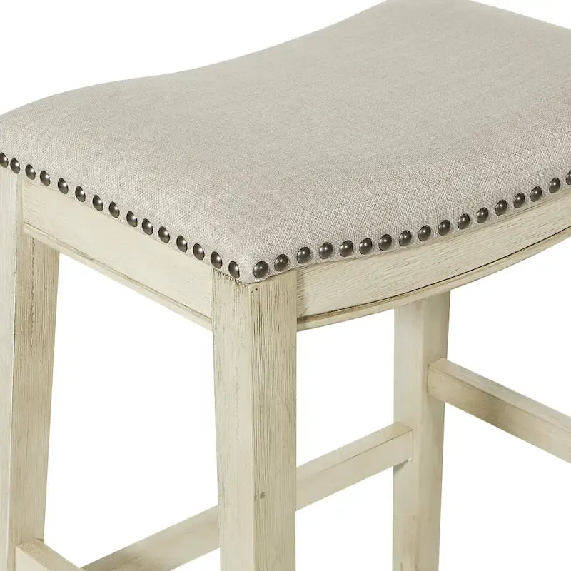 OSP Home Furnishings Metro Antique White and Beige Upholstered 24-inch Saddle Bar Stool (Set of 2)