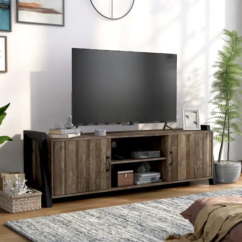Carson Farmhouse Reclaimed Oak 66-inch 6-Shelf TV Stand