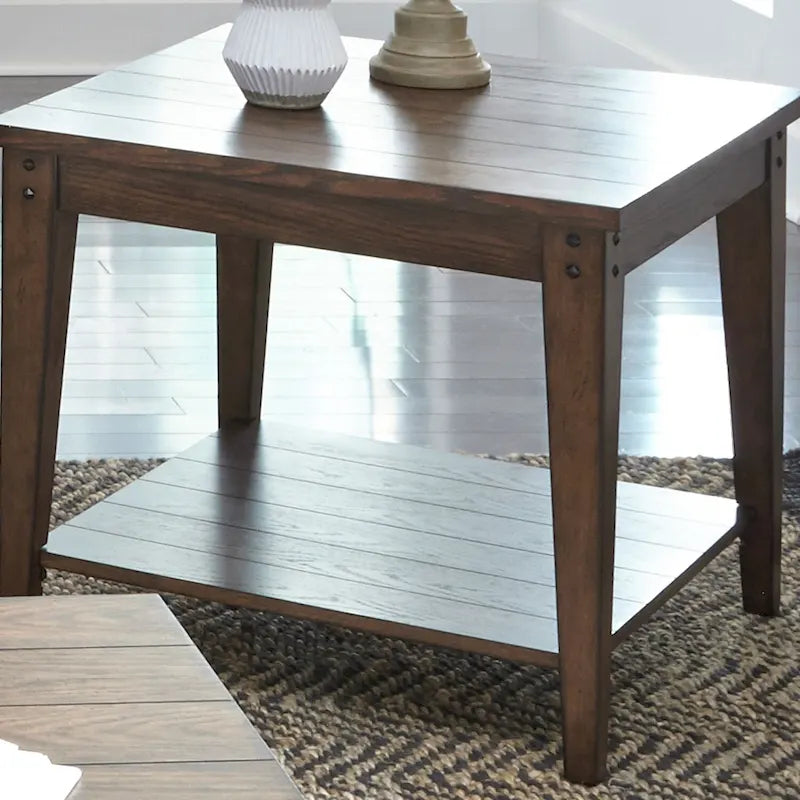 Liberty Furniture Lake House Square Lamp Accent Table Rustic Brown Oak
