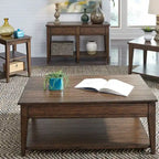 Liberty Furniture Lake House Square Lamp Accent Table Rustic Brown Oak