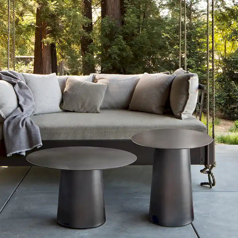 DancyHome Outdoor Mid Century Modern Metal Single Round Coffee Table -Black 23.6W