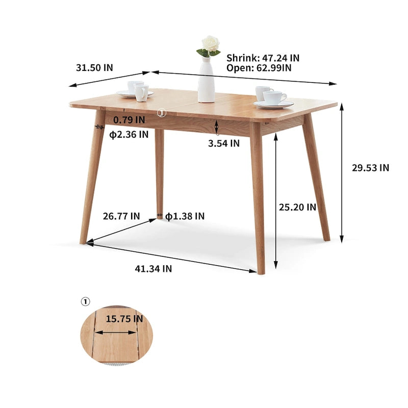 Nestfair Natural Solid Oak Wood Telescopic Meet Dining Table - N/A