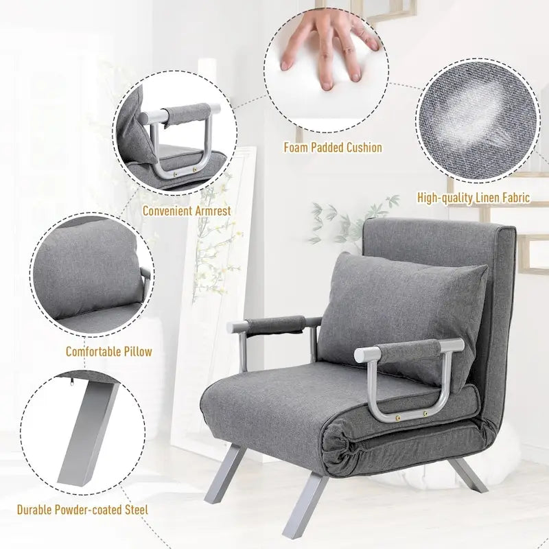 HOMCOM Small Futon Couch with Comfortable Fold Down Bed Surface for Guests, Adjustable Backrest Angles, & Stylish Design