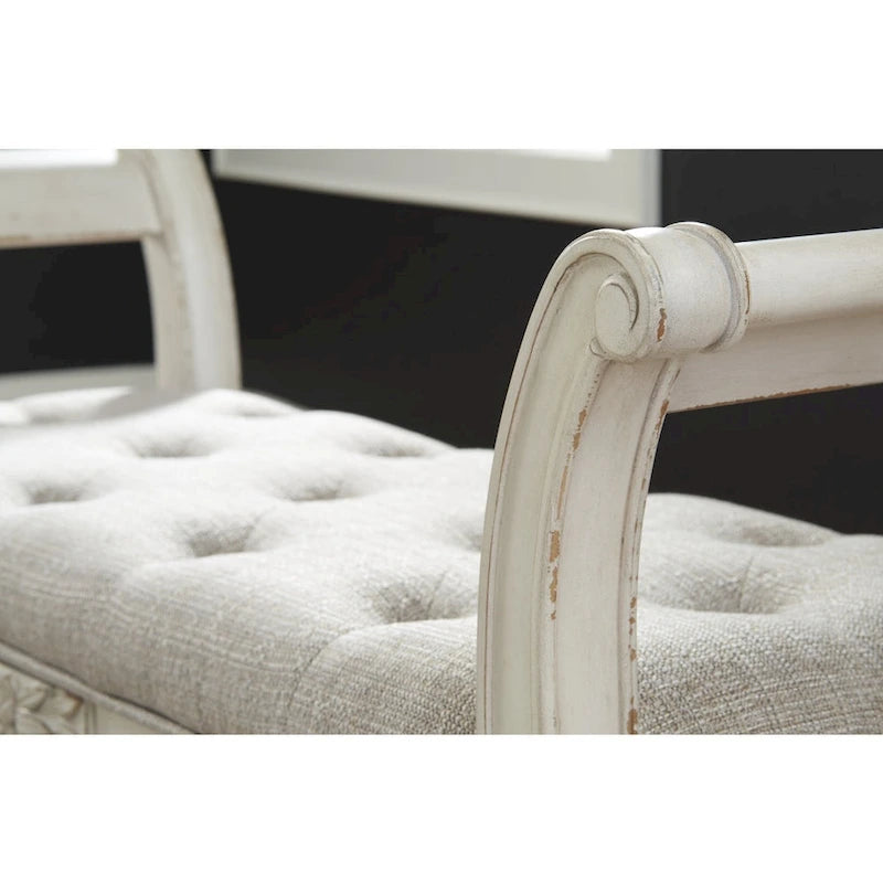 Realyn Vintage Casual Antique White Accent Bench