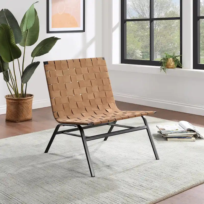 Calvo Woven Brown Leather Accent Chair by Greyson Living