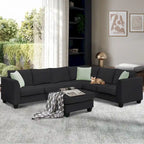 112*87 Sectional Sofa Couches Living Room Sets 7 Seats Modular Sectional Sofa with 3 Pillows, Black
