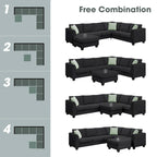 112*87 Sectional Sofa Couches Living Room Sets 7 Seats Modular Sectional Sofa with 3 Pillows, Black