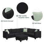 112*87 Sectional Sofa Couches Living Room Sets 7 Seats Modular Sectional Sofa with 3 Pillows, Black