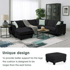 112*87 Sectional Sofa Couches Living Room Sets 7 Seats Modular Sectional Sofa with 3 Pillows, Black