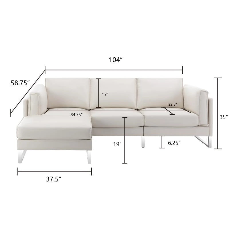 Morden Fort L-Shaped Sofa Sectional Faux Leather Couch for Living Room