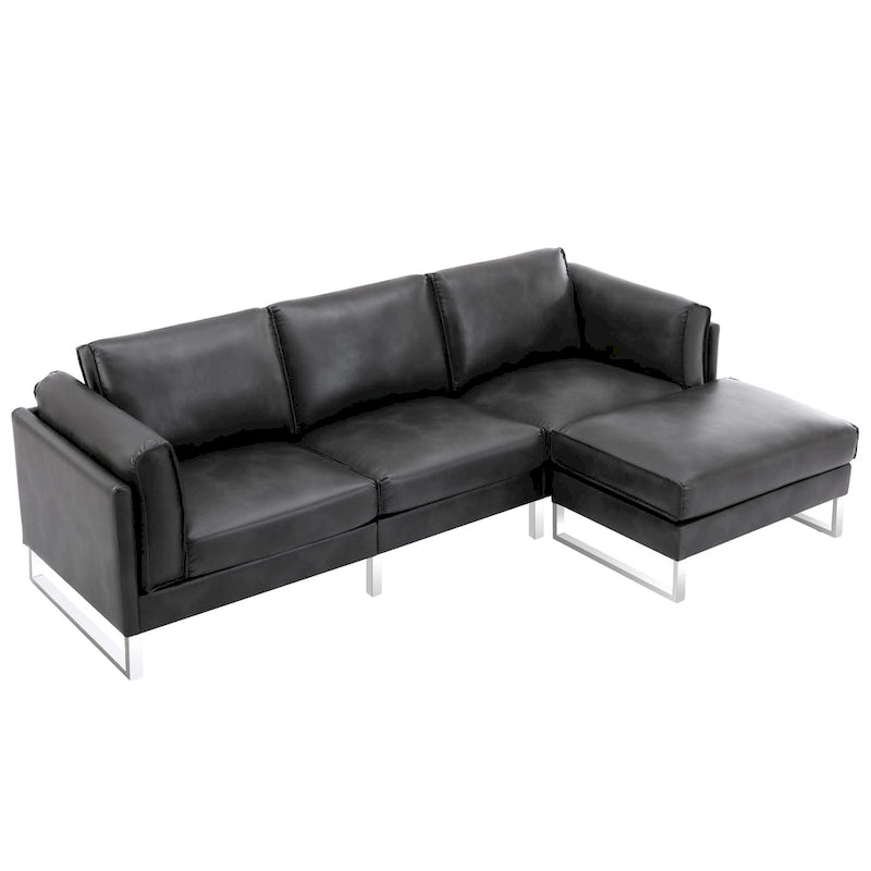 Morden Fort L-Shaped Sofa Sectional Faux Leather Couch for Living Room