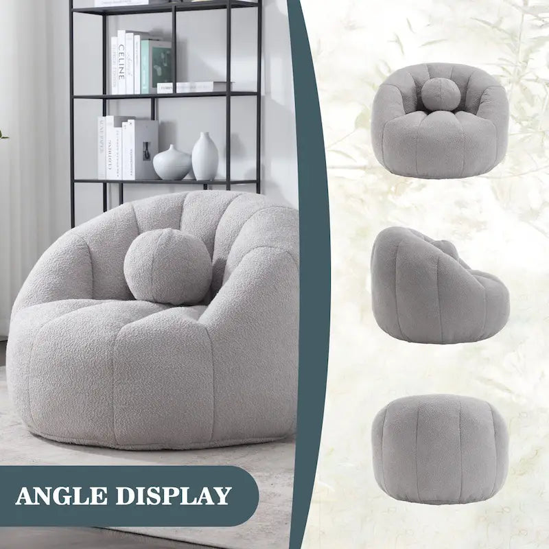 HOMEFUN Boucle Upholstered Round Lazy Cozy Bean Bag Chair With a Pillow