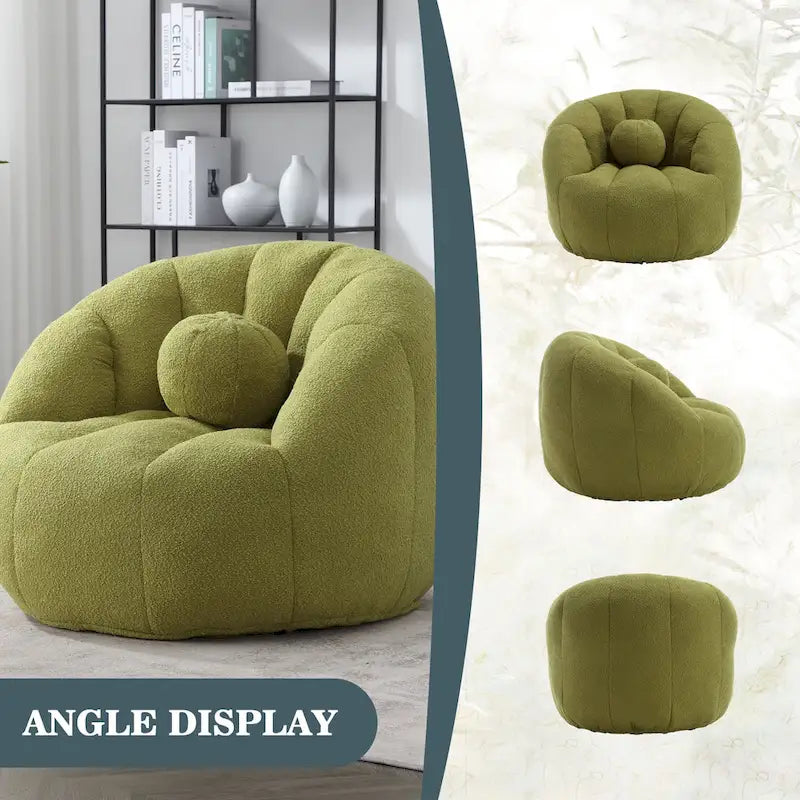 HOMEFUN Boucle Upholstered Round Lazy Cozy Bean Bag Chair With a Pillow