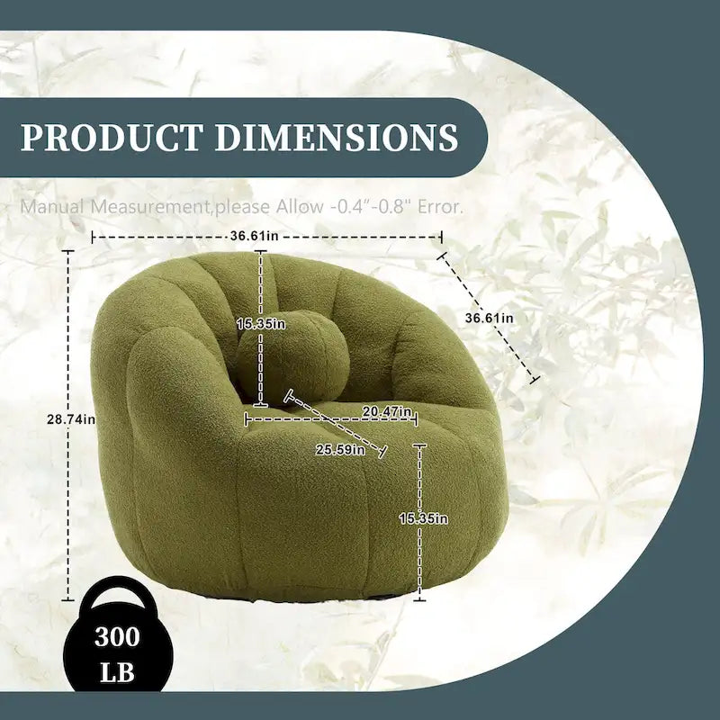 HOMEFUN Boucle Upholstered Round Lazy Cozy Bean Bag Chair With a Pillow
