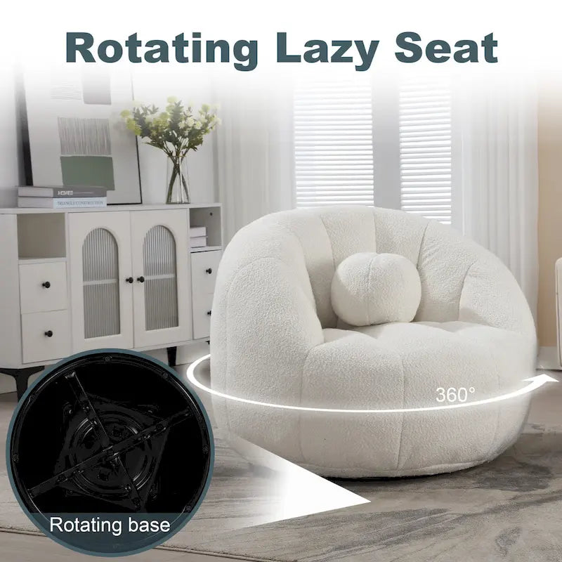 HOMEFUN Boucle Upholstered Round Lazy Cozy Bean Bag Chair With a Pillow