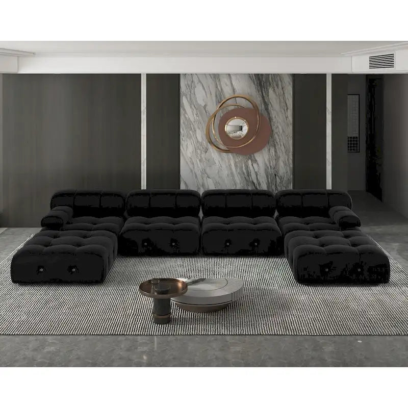 U-shaped Velvet Upholstery 6-piece Sectional Sofa Couch,4 Seats with 2 Ottoman