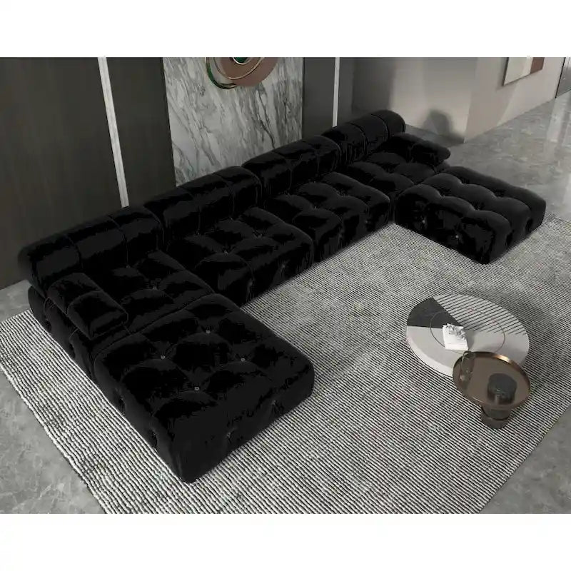 U-shaped Velvet Upholstery 6-piece Sectional Sofa Couch,4 Seats with 2 Ottoman