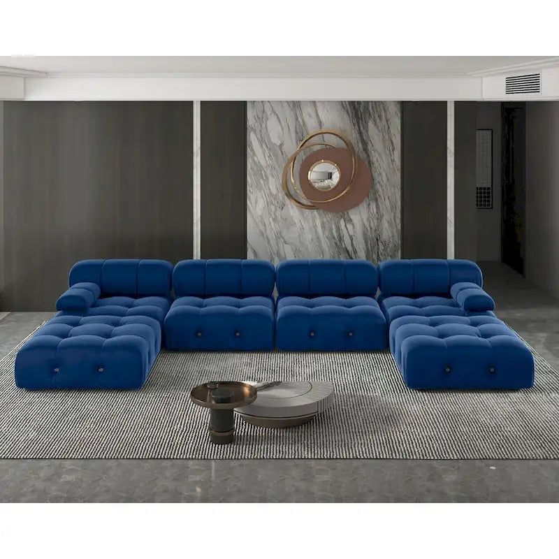 U-shaped Velvet Upholstery 6-piece Sectional Sofa Couch,4 Seats with 2 Ottoman