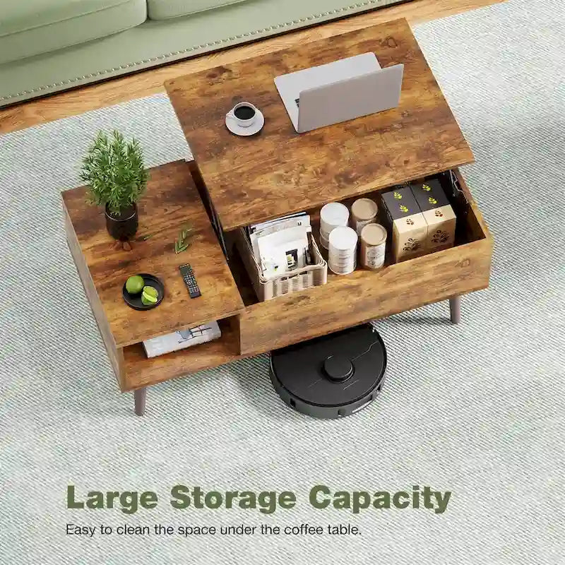 Lift Top Coffee Storage Wood Tables with Hidden Compartment