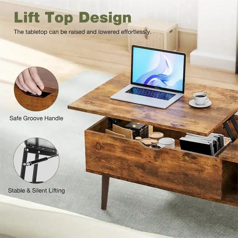 Lift Top Coffee Storage Wood Tables with Hidden Compartment