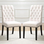 Decorative Rolled Back Button Tufted Dining Chairs with Nailhead Trim (Set of 2)
