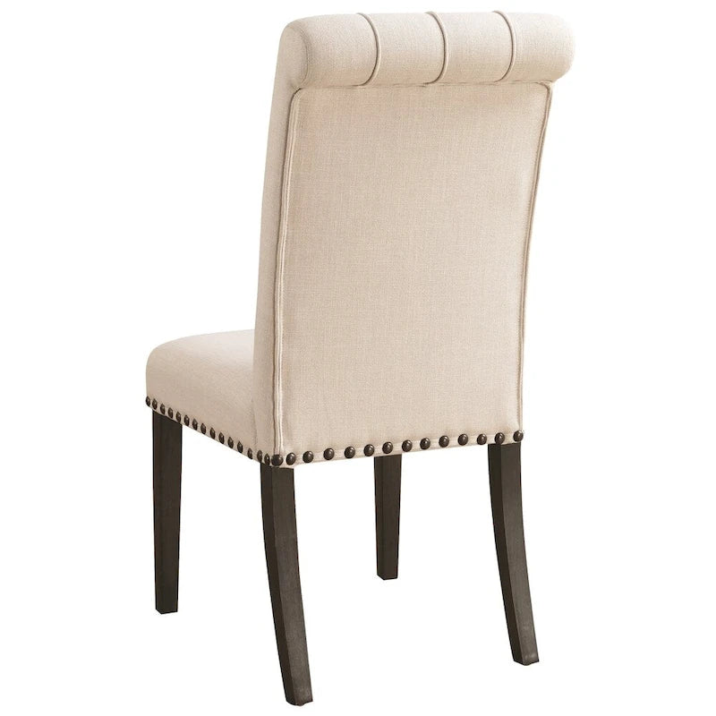 Decorative Rolled Back Button Tufted Dining Chairs with Nailhead Trim (Set of 2)