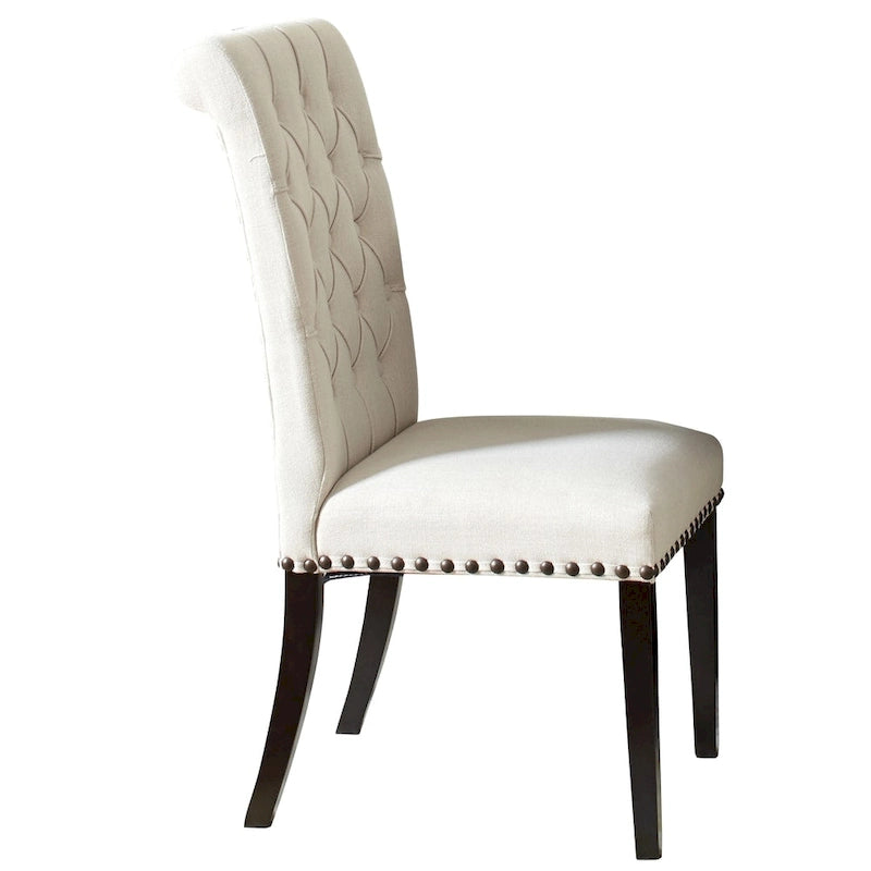 Decorative Rolled Back Button Tufted Dining Chairs with Nailhead Trim (Set of 2)