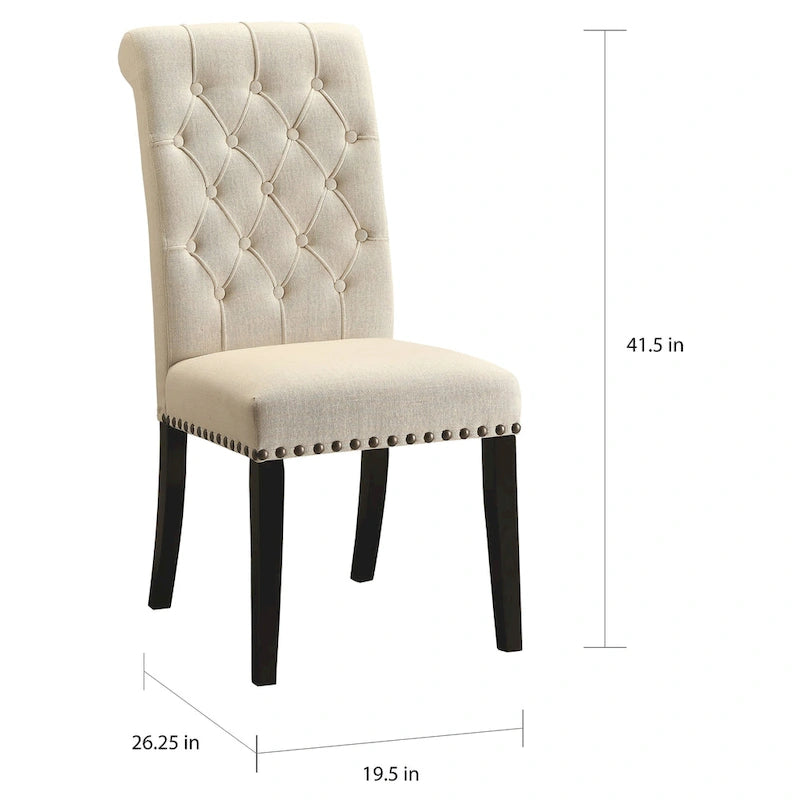 Decorative Rolled Back Button Tufted Dining Chairs with Nailhead Trim (Set of 2)