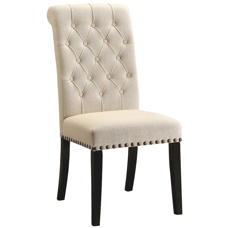 Decorative Rolled Back Button Tufted Dining Chairs with Nailhead Trim (Set of 2)