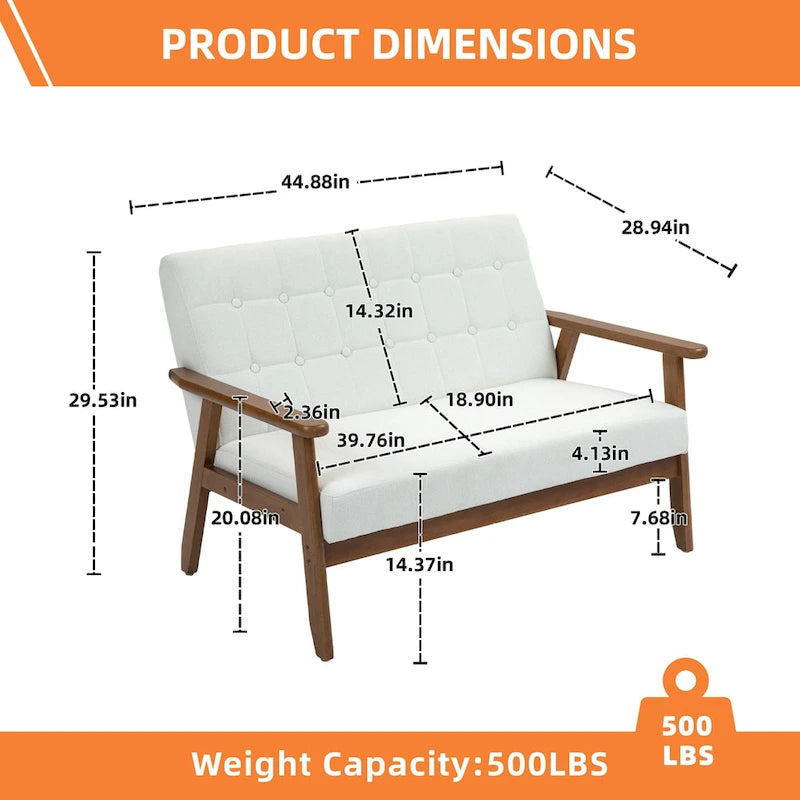 HOMEFUN Mid-Century Linen/PU Upholstered Wood Frame Tufted Loveseat Sofa