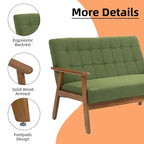 HOMEFUN Mid-Century Linen/PU Upholstered Wood Frame Tufted Loveseat Sofa