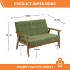 HOMEFUN Mid-Century Linen/PU Upholstered Wood Frame Tufted Loveseat Sofa