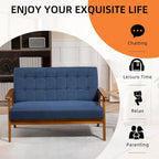 HOMEFUN Mid-Century Linen/PU Upholstered Wood Frame Tufted Loveseat Sofa