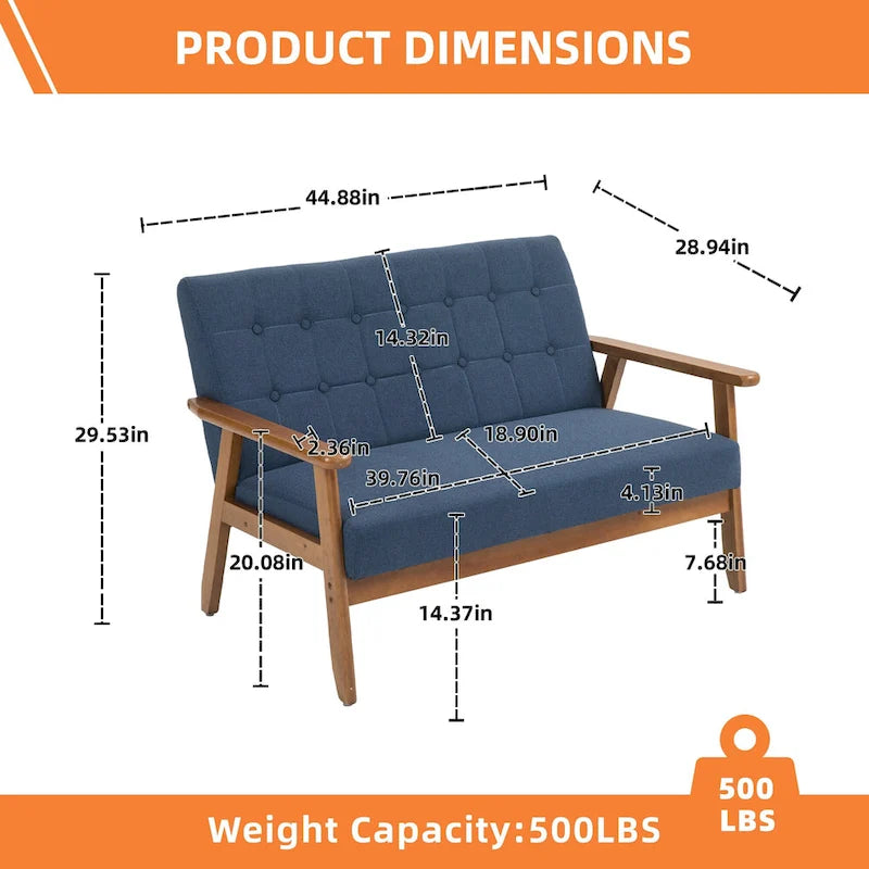 HOMEFUN Mid-Century Linen/PU Upholstered Wood Frame Tufted Loveseat Sofa