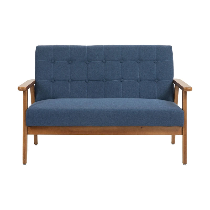 HOMEFUN Mid-Century Linen/PU Upholstered Wood Frame Tufted Loveseat Sofa