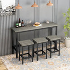 Extra Long Dining Table Set with 3 Stools Pub