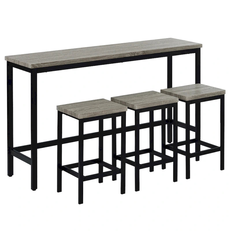 Extra Long Dining Table Set with 3 Stools Pub