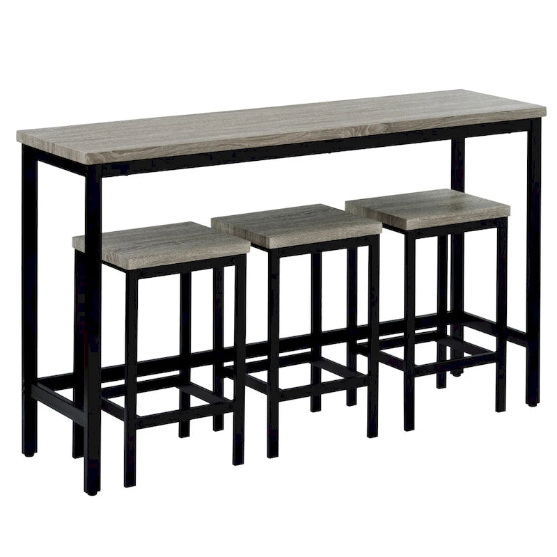 Extra Long Dining Table Set with 3 Stools Pub