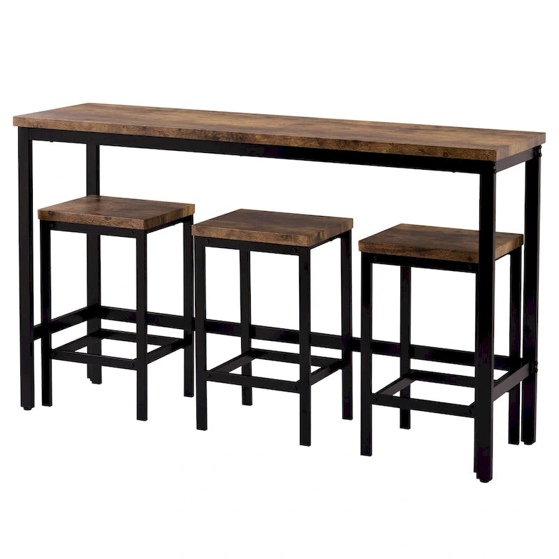 Extra Long Dining Table Set with 3 Stools Pub