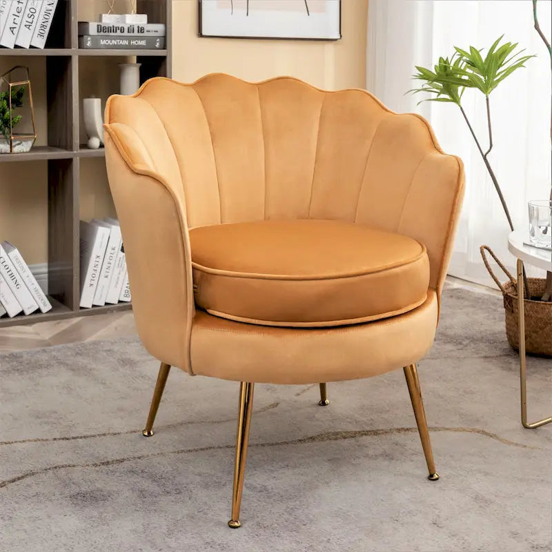Cavett 28.3 Wide Velvet Barrel Chair with Gold Metal Legs
