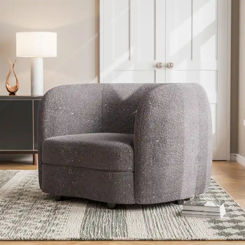 Furniture of America Ophelia Modern Curved Arms Boucle Accent Chair with Kidney Style Seat and Round Wooden Legs