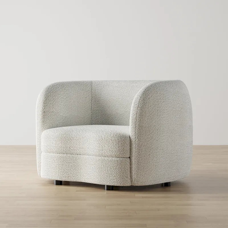 Furniture of America Ophelia Modern Curved Arms Boucle Accent Chair with Kidney Style Seat and Round Wooden Legs