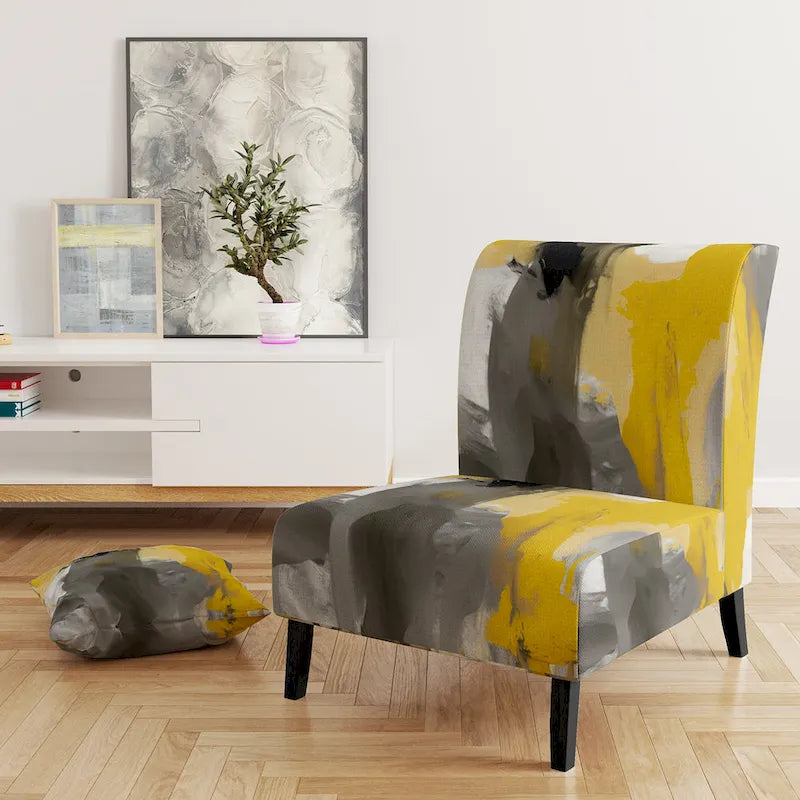 Designart Mustard Yellow And Vivid Gray II Upholstered Abstract Accent Chair and Modern & Contemporary Arm Chair