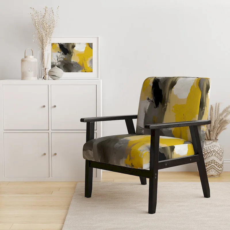 Designart Mustard Yellow And Vivid Gray II Upholstered Abstract Accent Chair and Modern & Contemporary Arm Chair