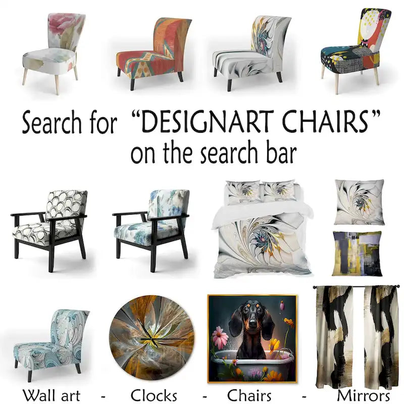 Designart Mustard Yellow And Vivid Gray II Upholstered Abstract Accent Chair and Modern & Contemporary Arm Chair