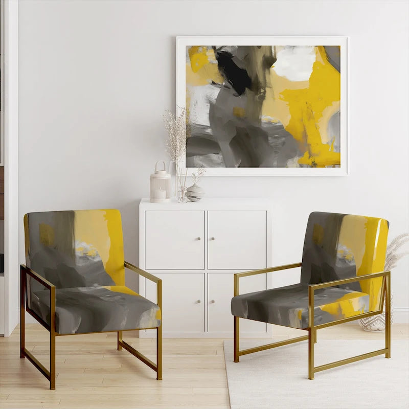 Designart Mustard Yellow And Vivid Gray II Upholstered Abstract Accent Chair and Modern & Contemporary Arm Chair