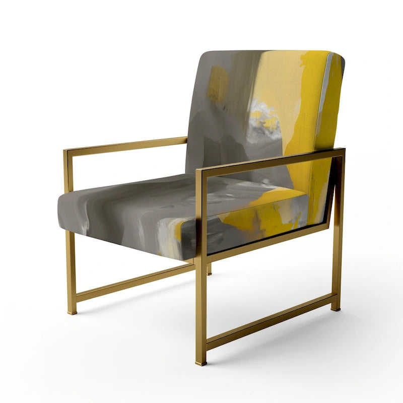 Designart Mustard Yellow And Vivid Gray II Upholstered Abstract Accent Chair and Modern & Contemporary Arm Chair