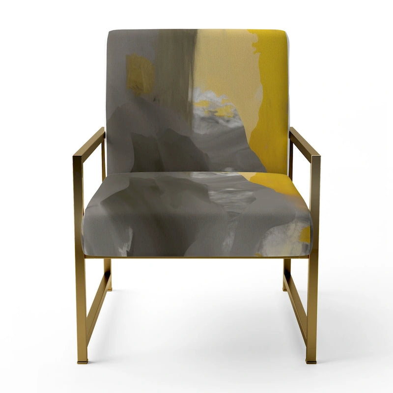 Designart Mustard Yellow And Vivid Gray II Upholstered Abstract Accent Chair and Modern & Contemporary Arm Chair