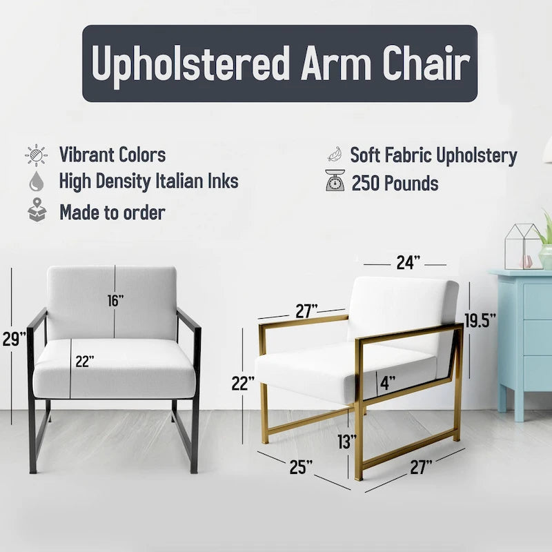 Designart Mustard Yellow And Vivid Gray II Upholstered Abstract Accent Chair and Modern & Contemporary Arm Chair